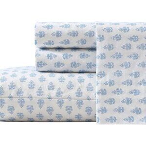 LAURA ASHLEY Queen Sheet Set Francesca Blue White Floral Cotton Percale NWOT